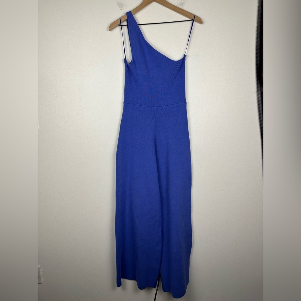 Free People Beach Waverly Ribbed One Shoulder Sweater Wide Leg Jumpsuit‎ Sz L - Picture 3 of 8